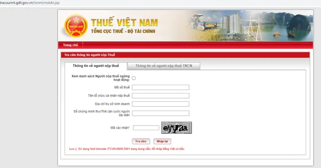 Website tra cứu mã số thuế doanh nghiệp Tổng cục thuế- Bộ Tài Chính 