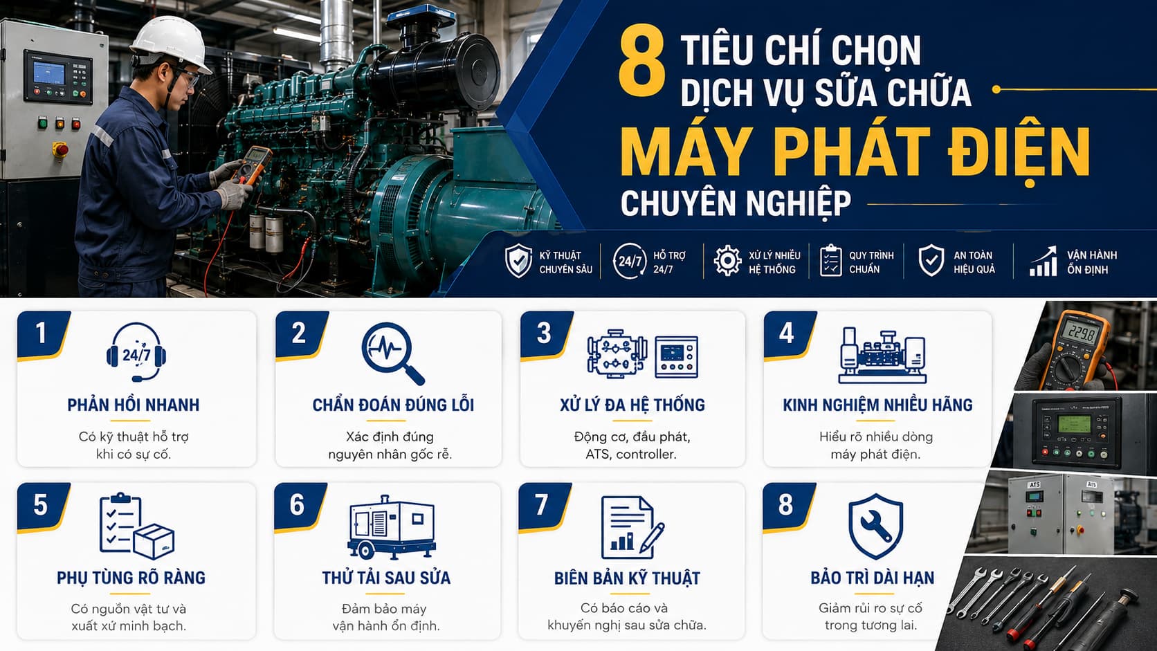 8 tiêu chí chọn dịch vụ sửa chữa máy phát điện chuyên nghiệp