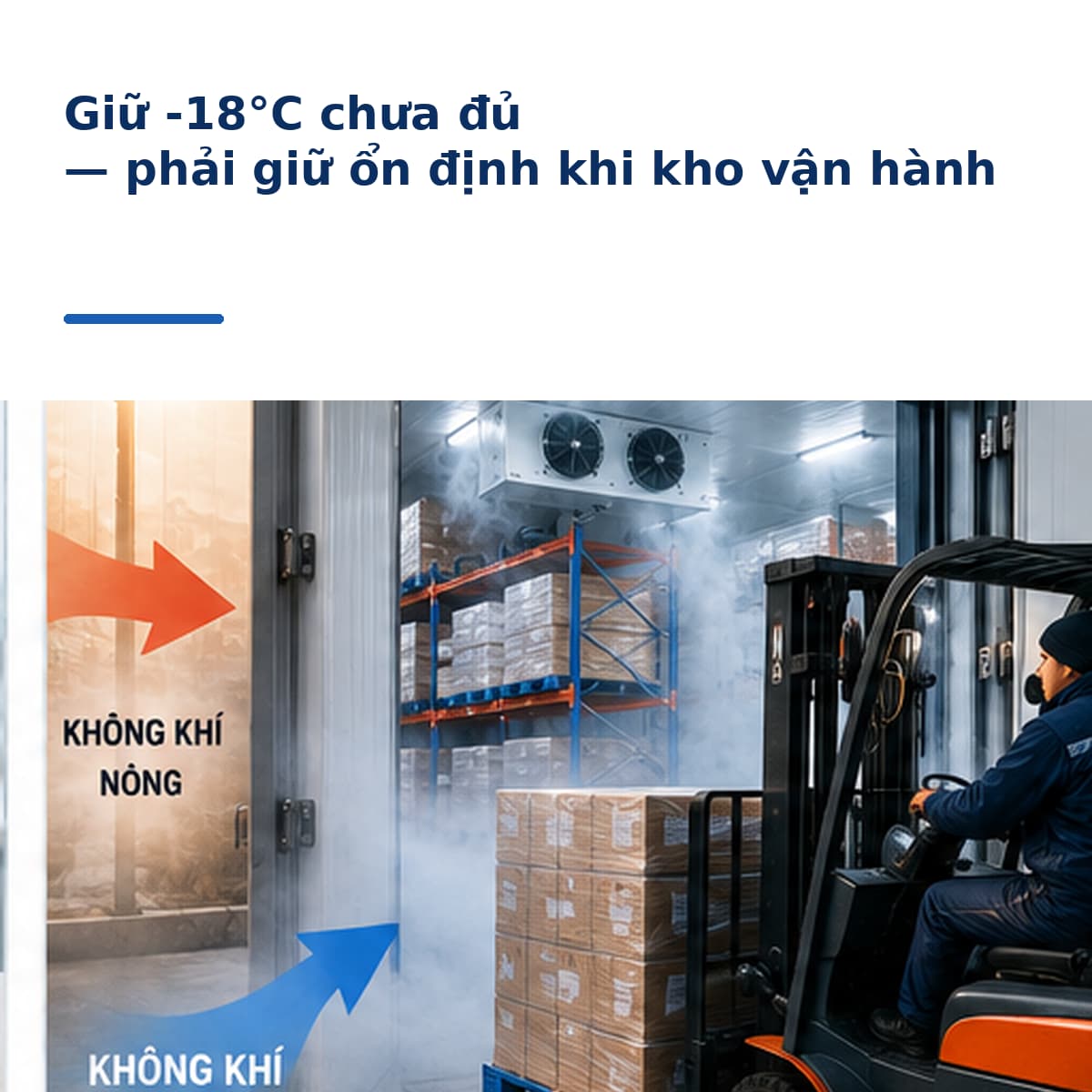 Xe nâng xuất nhập pallet làm thay đổi tải nhiệt khi kho lạnh công nghiệp vận hành
