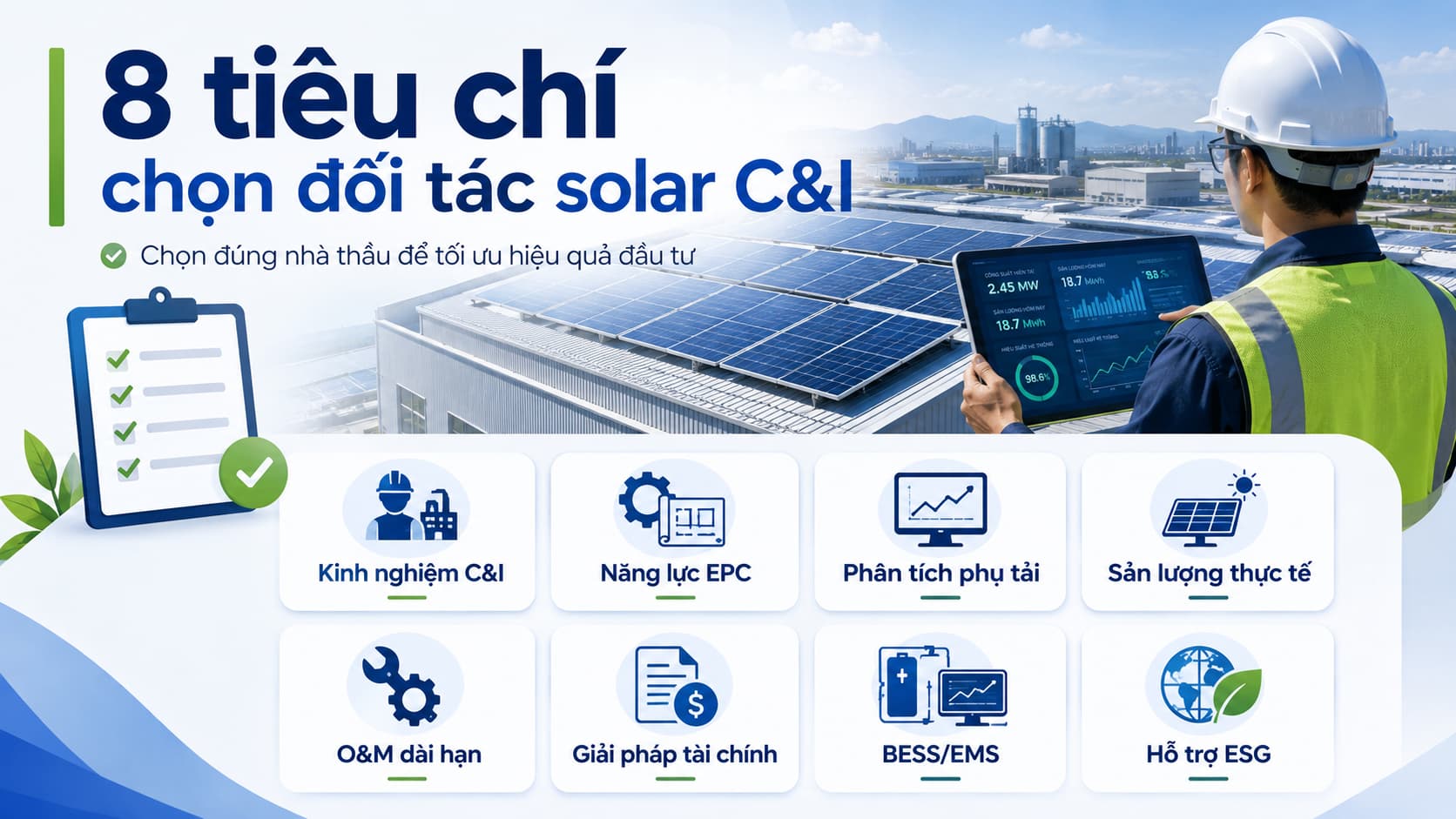 8 tiêu chí chọn đối tác solar C&I cho nhà máy