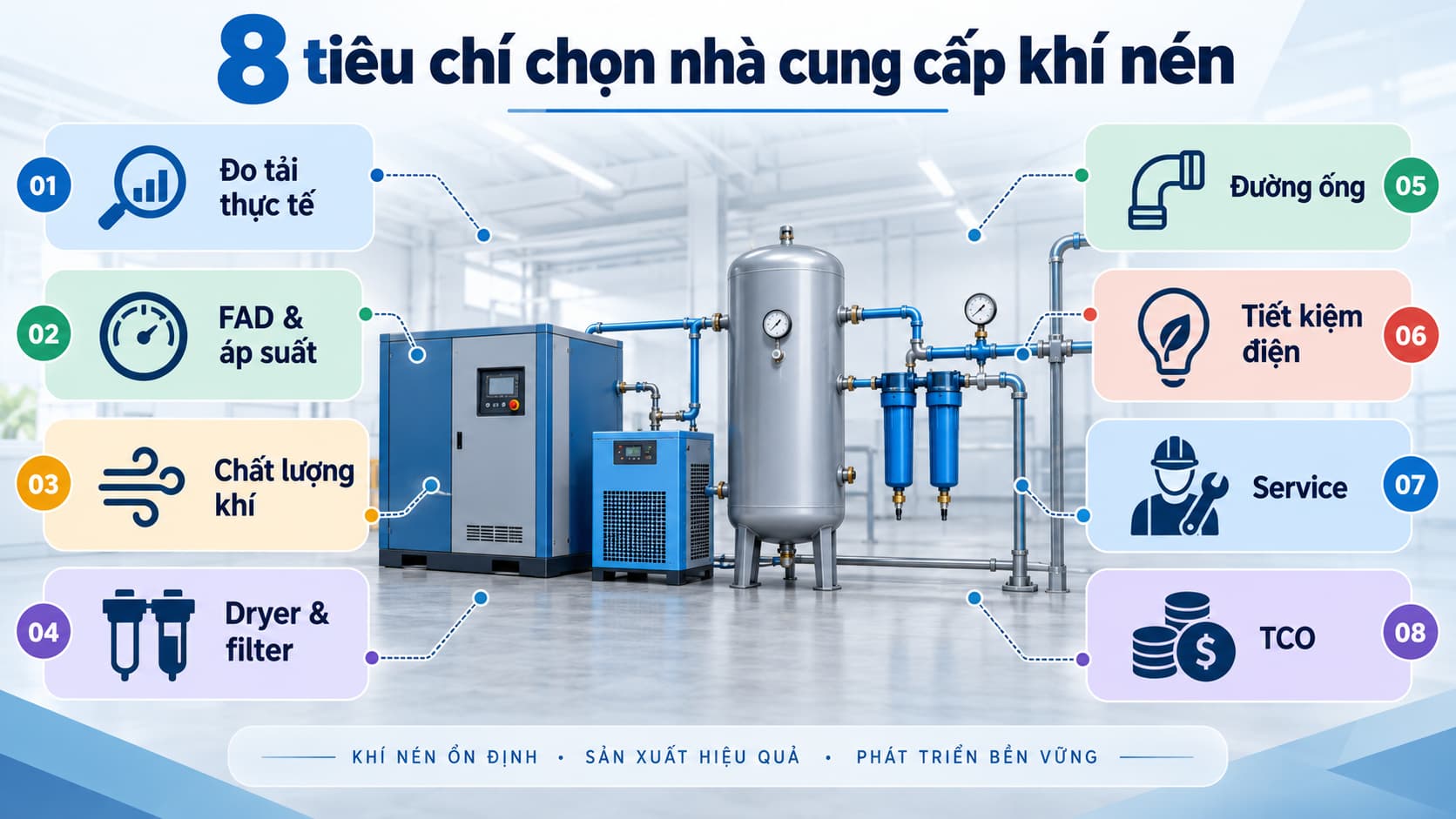 8 tiêu chí chọn nhà cung cấp hệ thống khí nén công nghiệp